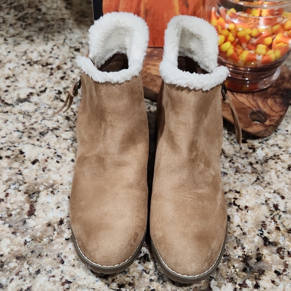 a.n.a Tan Ankle Booties with White Trim